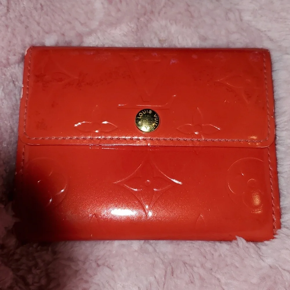 LOUIS VUITTON Vintage Red Snap Wallet w Callouts